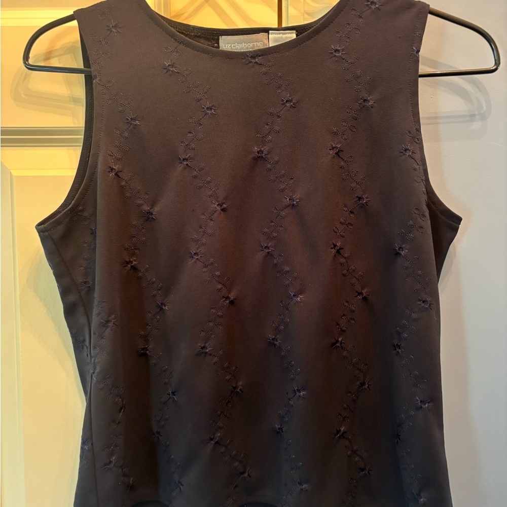 Liz Claiborne Navy Embroidered Tank Top
